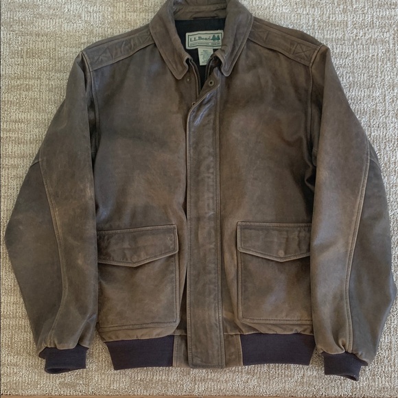 L.L. Bean Men's Distressed Brown Bomber Jacket - Picture 1 of 11